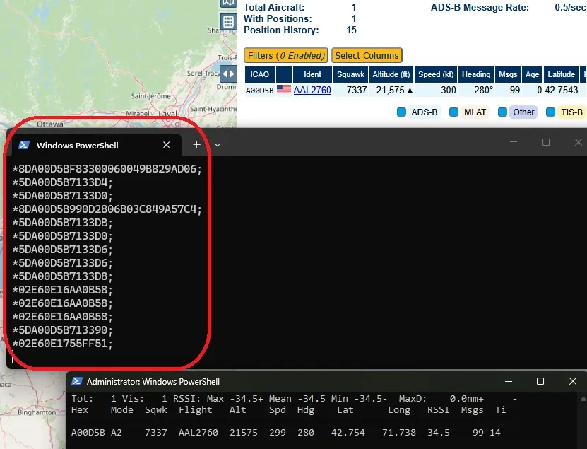 Raw AVR formatted ADS-B messages