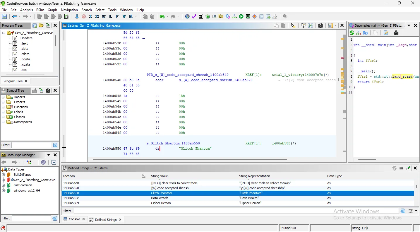 Glitch Phantom string in Ghidra