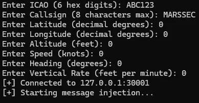Terminal when running injector